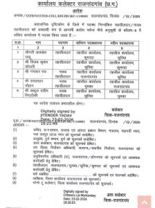 राजनांदगांव जिले में तहसीलदारों की नवीन पदस्थापना सूची